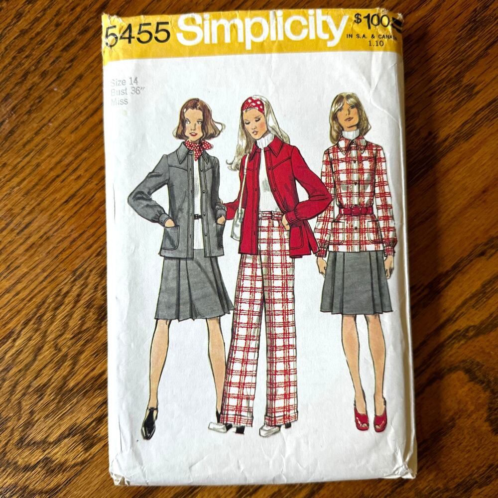 Vintage 1970s Simplicity 5455 Sewing Pattern Sz Sm Womens Workwear Set COMPLETE